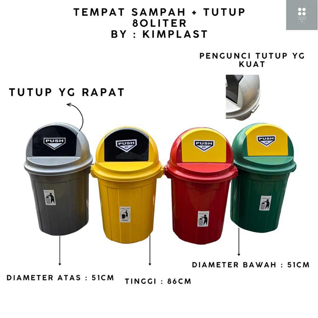 KIMPLAST - Tempat Sampah + Tutup 80 Liter Tempat Sampah Besar Tong Sampah Tong Sampah Besar Tempat S