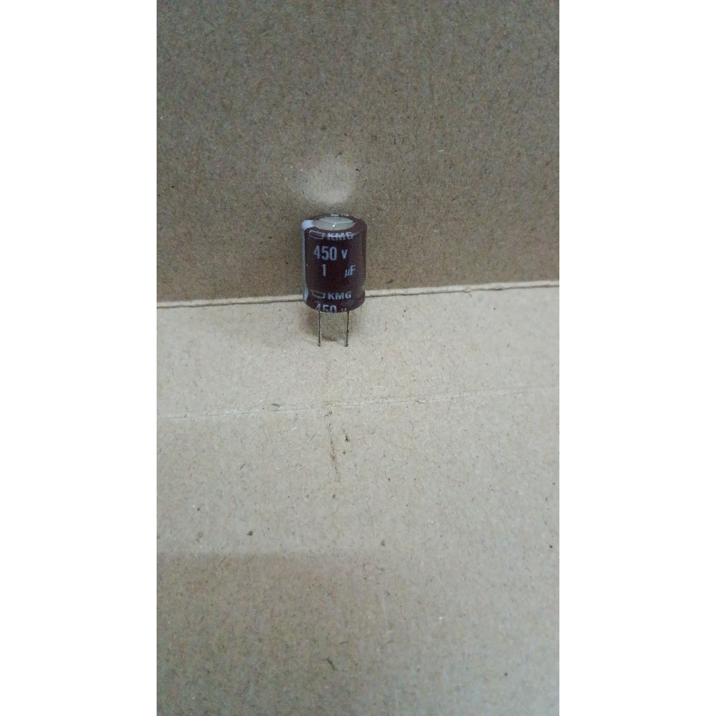 6418 kapasitor elco 1uf 1mf 1 uf mf 450v 450volt 450 volt nippon chemicon
