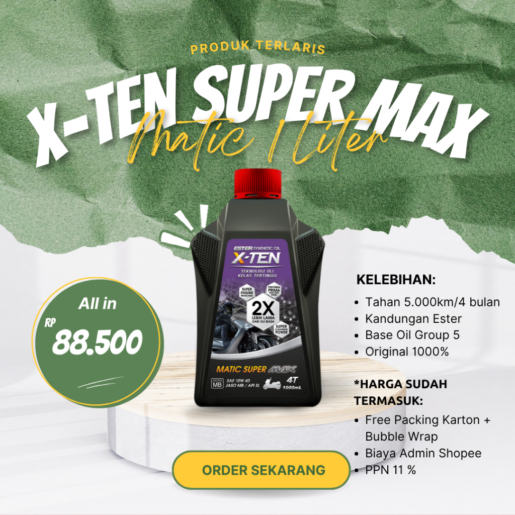 Oli XTEN Matic Super Max SAE 10W 40 API SL JASO MB 1 Liter Nmax Aerox Lexi Matic 100% Original Resmi