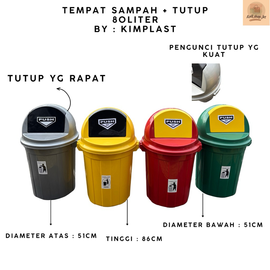 KIMPLAST - Tempat Sampah + Tutup 80 Liter Tempat Sampah Besar Tong Sampah Tong Sampah Besar Tempat S