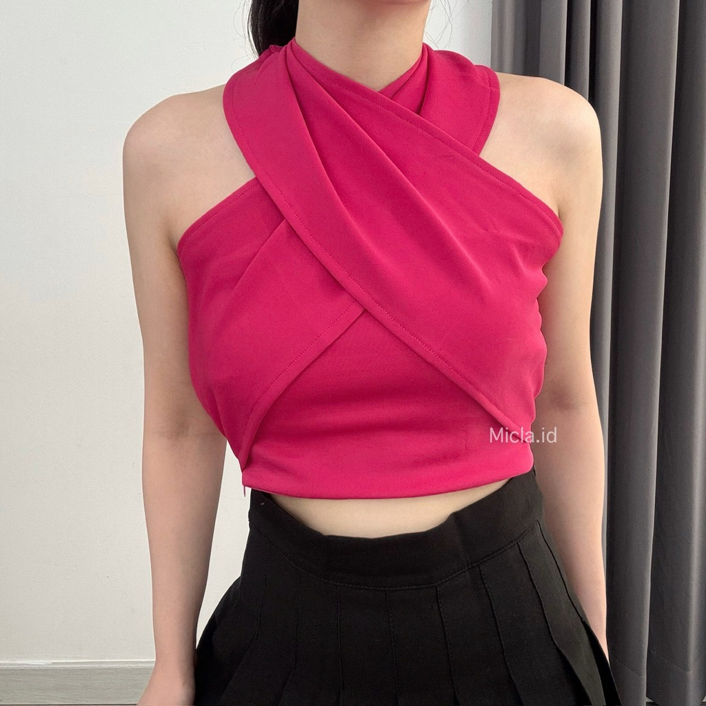 MICLA - Lovie Top | Halter Neck Top Wanita Scuba Tebal | Tanktop Silang Blouse Cross Halter Neck Wan