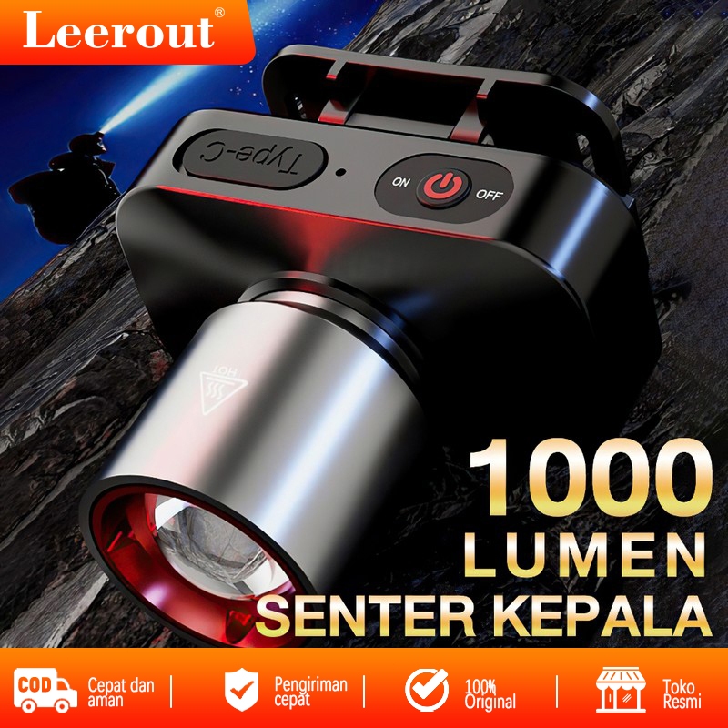Senter Kepala Cahaya Maksimal Plus RechargePro dengan USB Fokus & Penyebaran Zoom 1000Lumen