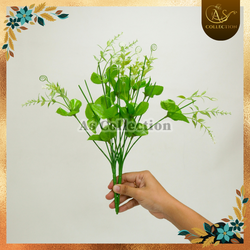 Tangkai Dan Aksesoris Daun Lusinan Cabang 5 Artificial - Motif Bunga/Melati/Semanggi/Keong/Polos