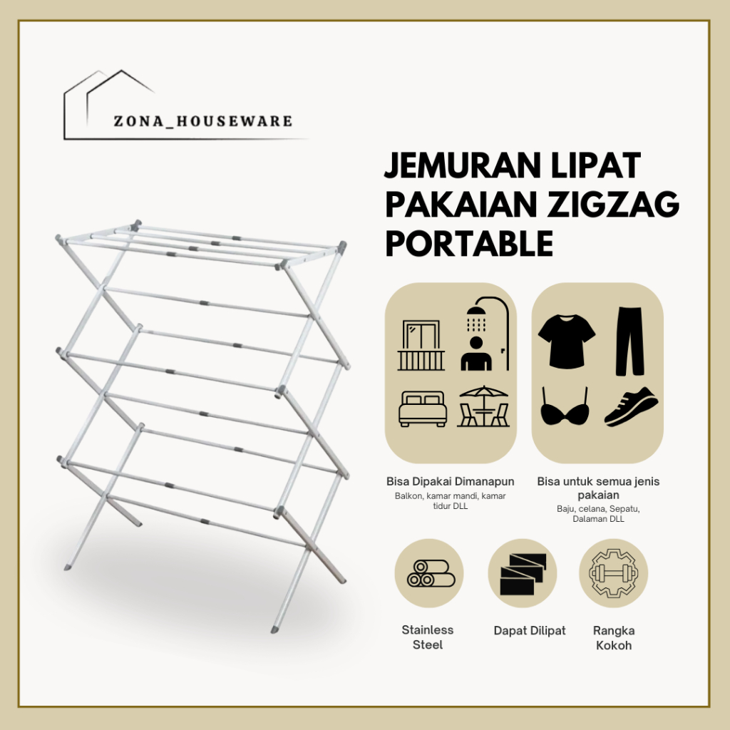 Jemuran pakaian lipat ZigZag Jemuran Lipat Portable Jemuran Portable murah promo