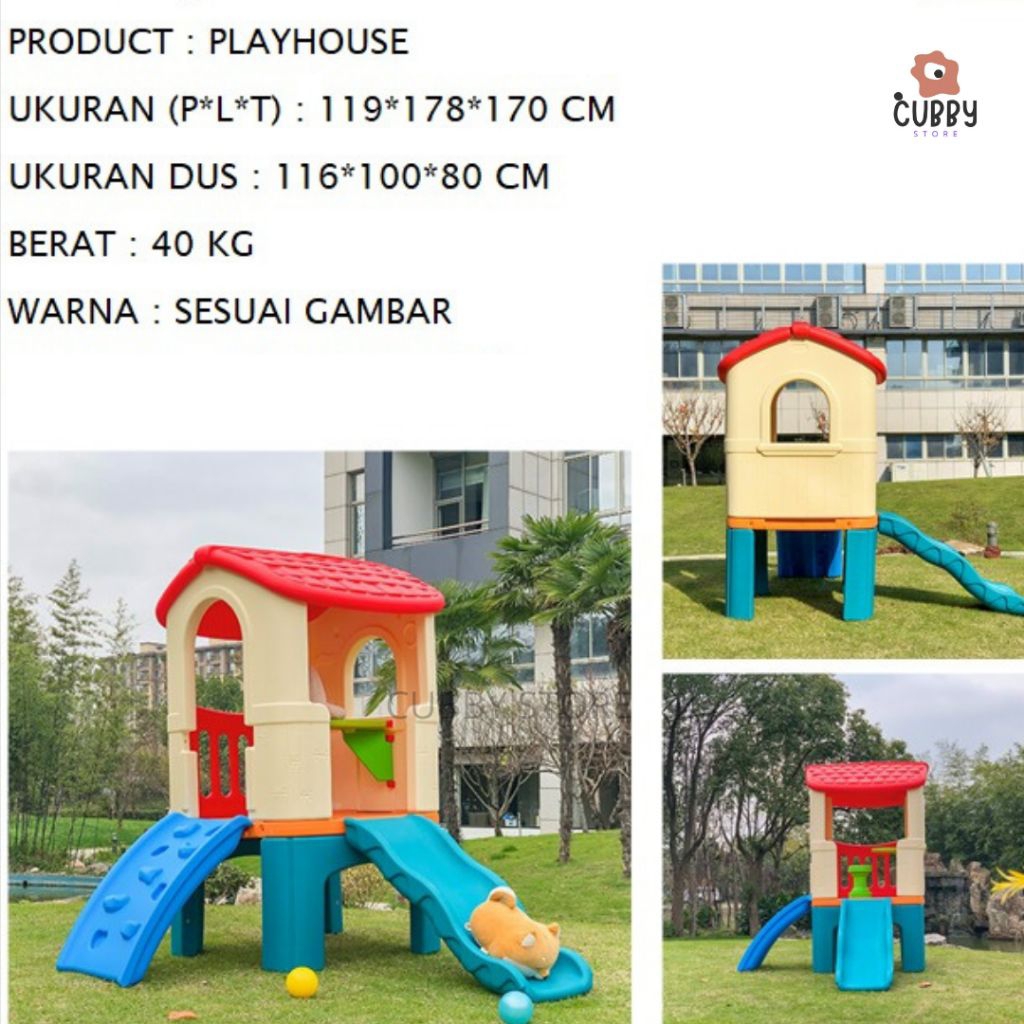 Playhouse Dengan Perosotan Dan Climbing Playhouse Slide Single JM20139