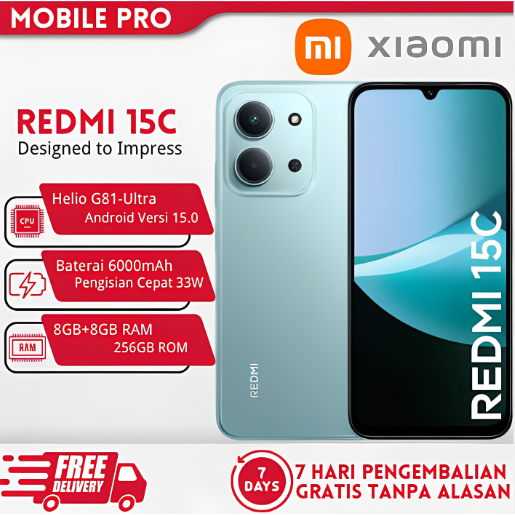 Redmi 15C - HP Murah Layar Besar 6.9” Full HD+ | 8GB RAM+256GB ROM | Baterai 6000mAh Tahan Lama & Ce