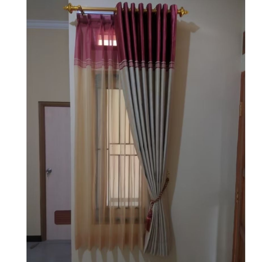 Gorden Black Out Set Vitrase Premium Tirai Gordyn Hordeng Like New PL Second