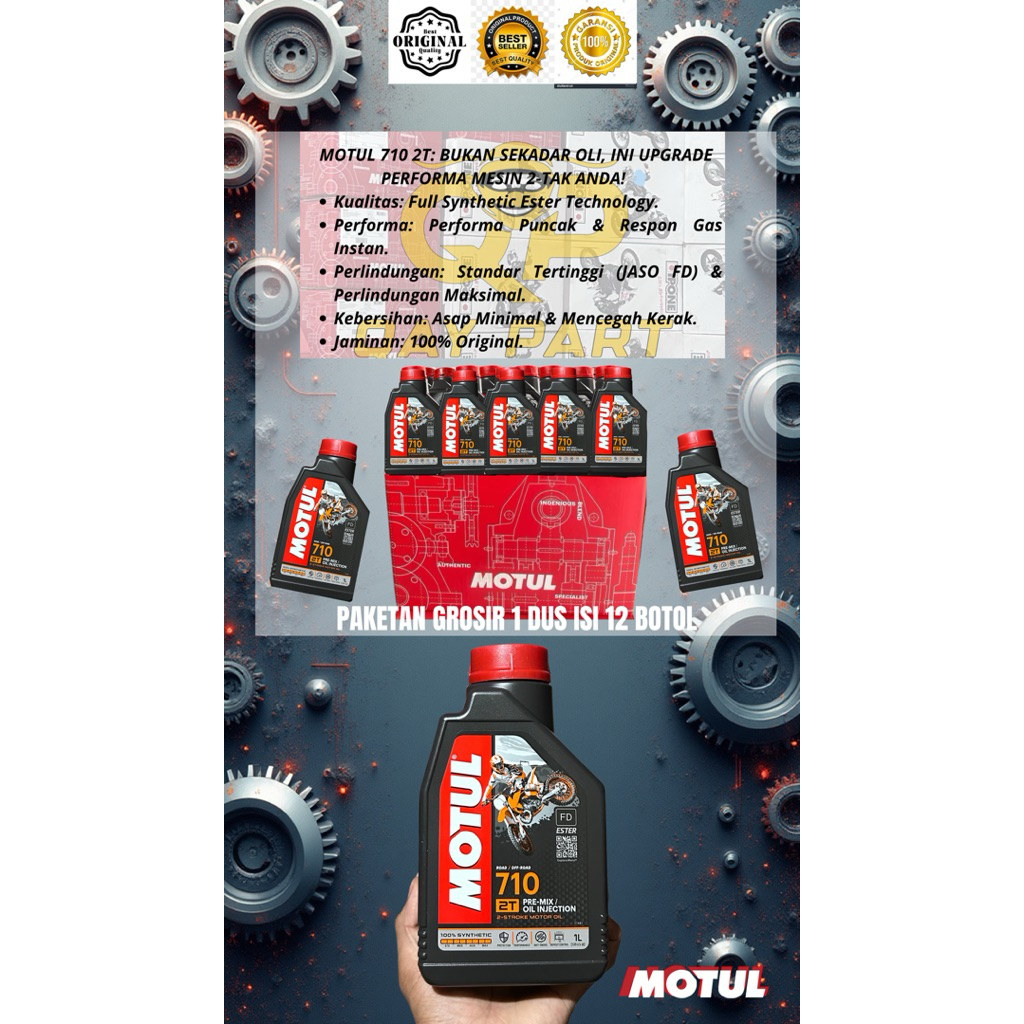 100% ORIGINAL BERGARANSI MOTUL 710 2T 1 DUS ISI 12 BOTOL BUKAN SEKADAR OLI, INI UPGRADE PERFORMA MES