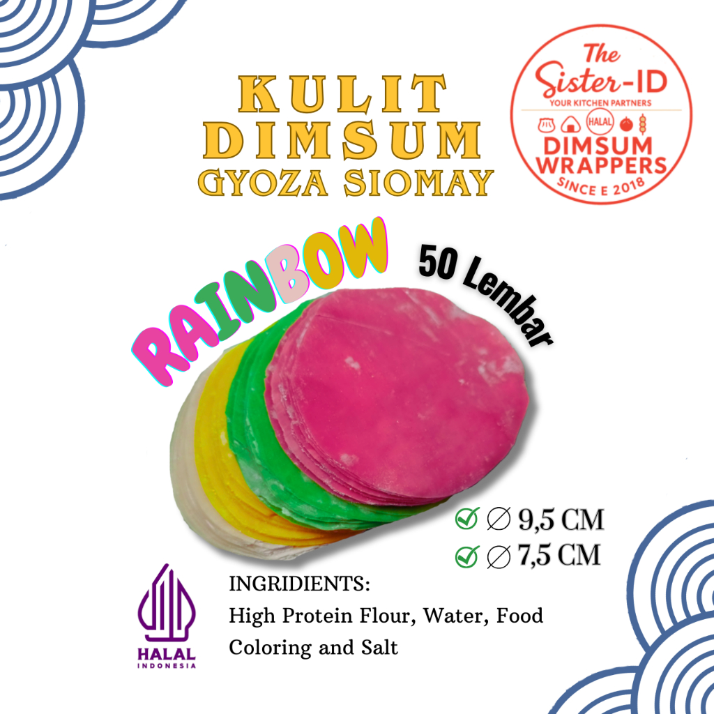 Kulit Dimsum Gyoza Warna Warni Rainbow Halal 50 pcs Vacum