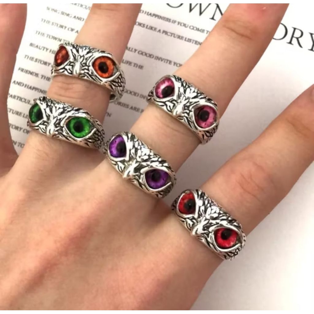 Cincin Punk cincin aesthetic cincin unik Mata Burung Hantu cincin owl Vintage Retro HIP HOP Perak Pr