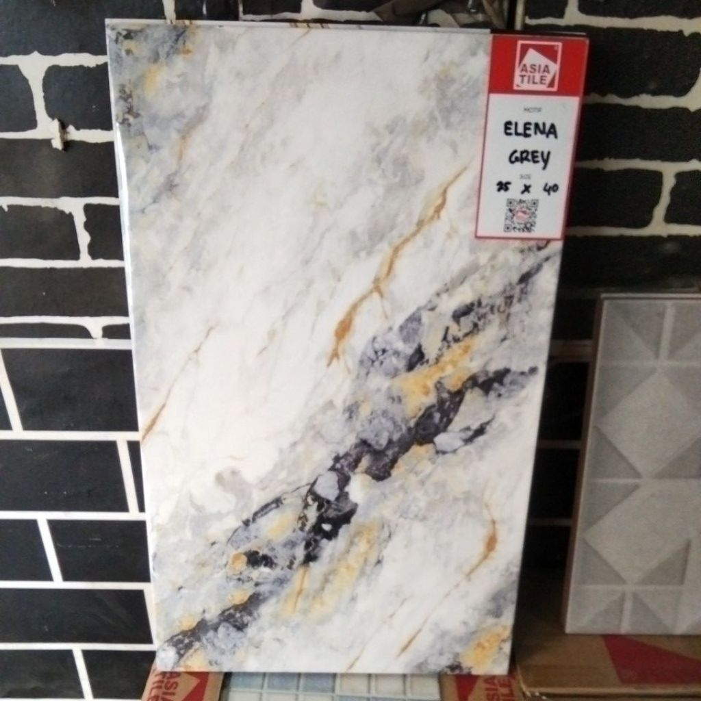 ELENA GREY GLOSSY UK.25X40 ASIA TILE MOTIF CORAK DASAR PUTIH KERAMIK DINDING KERAMIK LANTAI