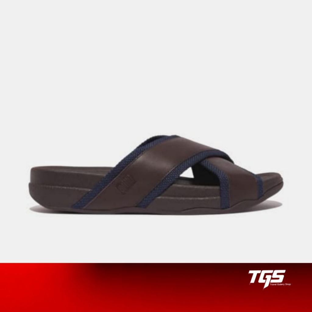 Sandal Pria FITFLOP Surfer Mens Webbing Slides Brown HB9-167 -