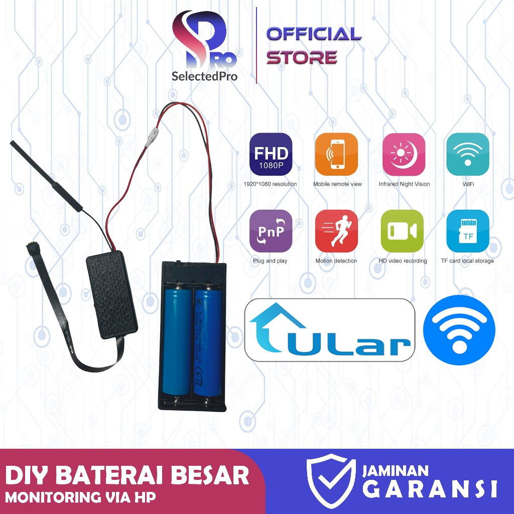 SeectedPro DIYBB-ULAR Mini Camera WiFi DIY 1080P Include Baterai Hidden Spy Kamera CCTV Tersembunyi