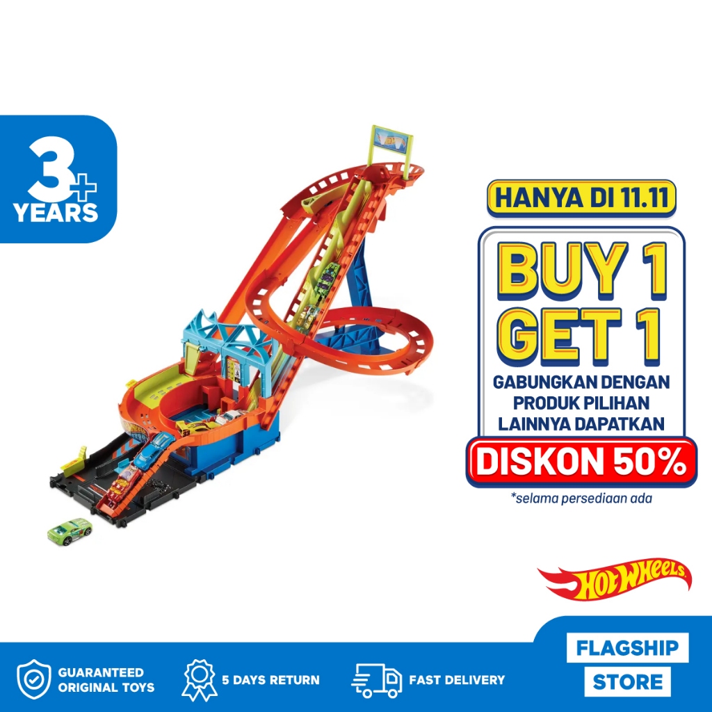 Hot Wheels City Roller Coaster Rally Playset - Mainan Trek Mobil Balap