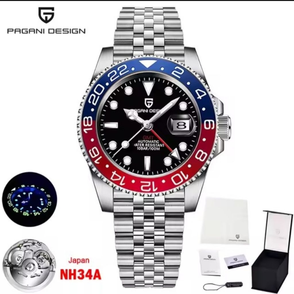 PAGANI DESIGN GMT PEPSI NH34 TERBARU AUTOMATIC MOVEMENT
