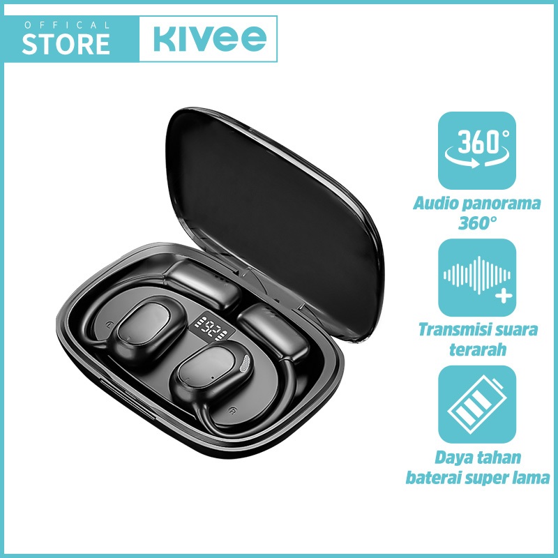 KIVEE Earphone Bluetooth TWS Clip On Sport Wireless Headset TW140 Suara Jernih Baterai Tahan Lama