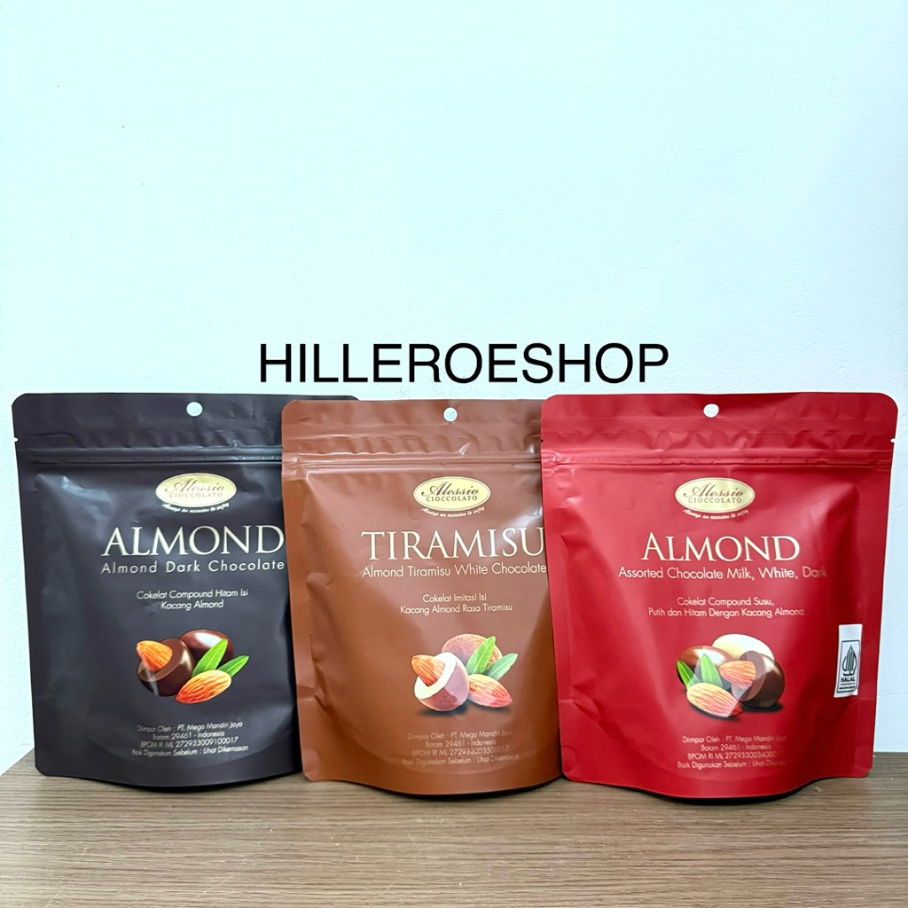 COKLAT ALESSIO 180GR ALMOND DARK / ALMOND ASSORTED / ALMOND TIRAMISU WHITE COKELAT MALAYSIA CHOCOLAT