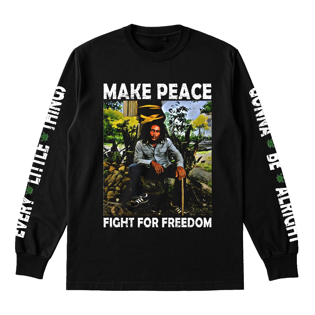 BAJU KAOS TANGAN PANJANG BOB MARLEY - MAKE PEACE FIGHT FOR FREEDOM | TSHIR VINTAGE BOB MARLEY LONGSL