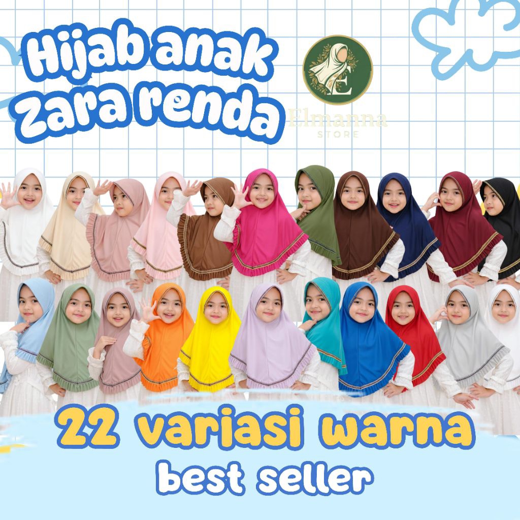 Elmanna Store-Jilbab Anak Renda Zara Rumple Dengan 22 Variasi Warna-Kerudung Anak Unik dan Lucu