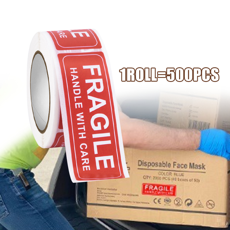 500pcs Sticker Fragile Murah Hati-Hati Awas Pecah 7.5 X 2.5 Cm Stiker Jangan Dibanting