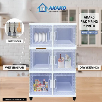 SENYUMMEBEL RAK PIRING PLASTIK 2 PINTU MINIMALIS / LEMARI DAPUR / RAK PIRING PLASTIK AKAKO-RPS 2P