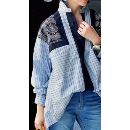 MILLIE NINA | Kemeja Wanita Salur Kombinasi Satin Motif Abstrak Woman Blouse Extra Size Bigsize Baju