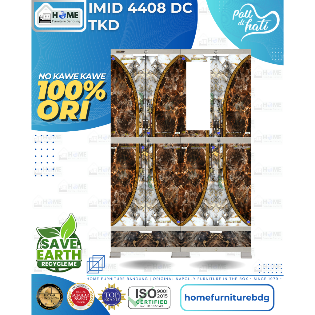 Lemari Napolly IMID 4408 DC TKD / Lemari Pakaian Plastik Jumbo 4 Pintu dengan Kaca Cermin dan Laci /