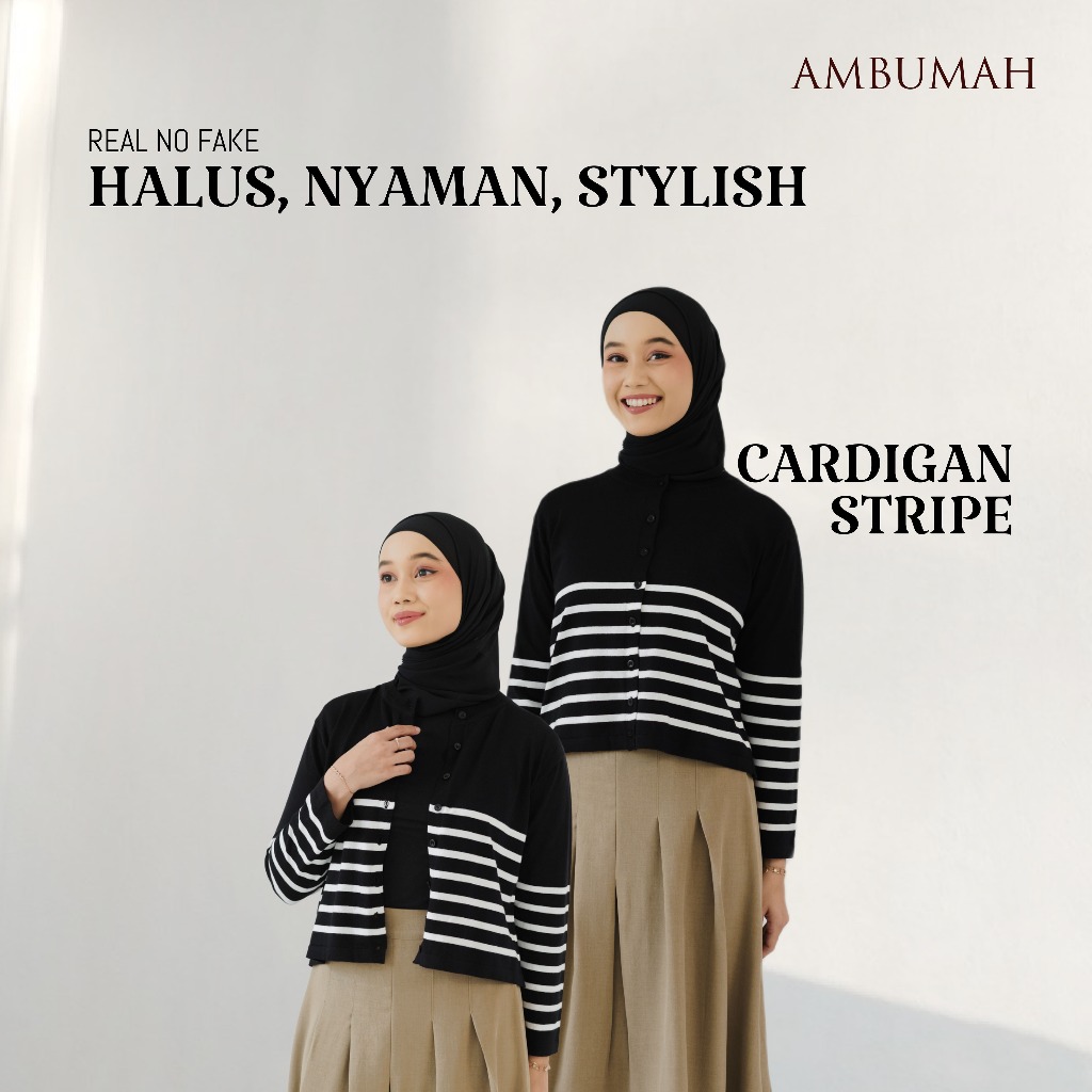 AMBUMAH Cardigan Stripe Crop | Cardigan Rajut Stripe | Cardigan Stripe | Cardigan Crop | Atasan Stri