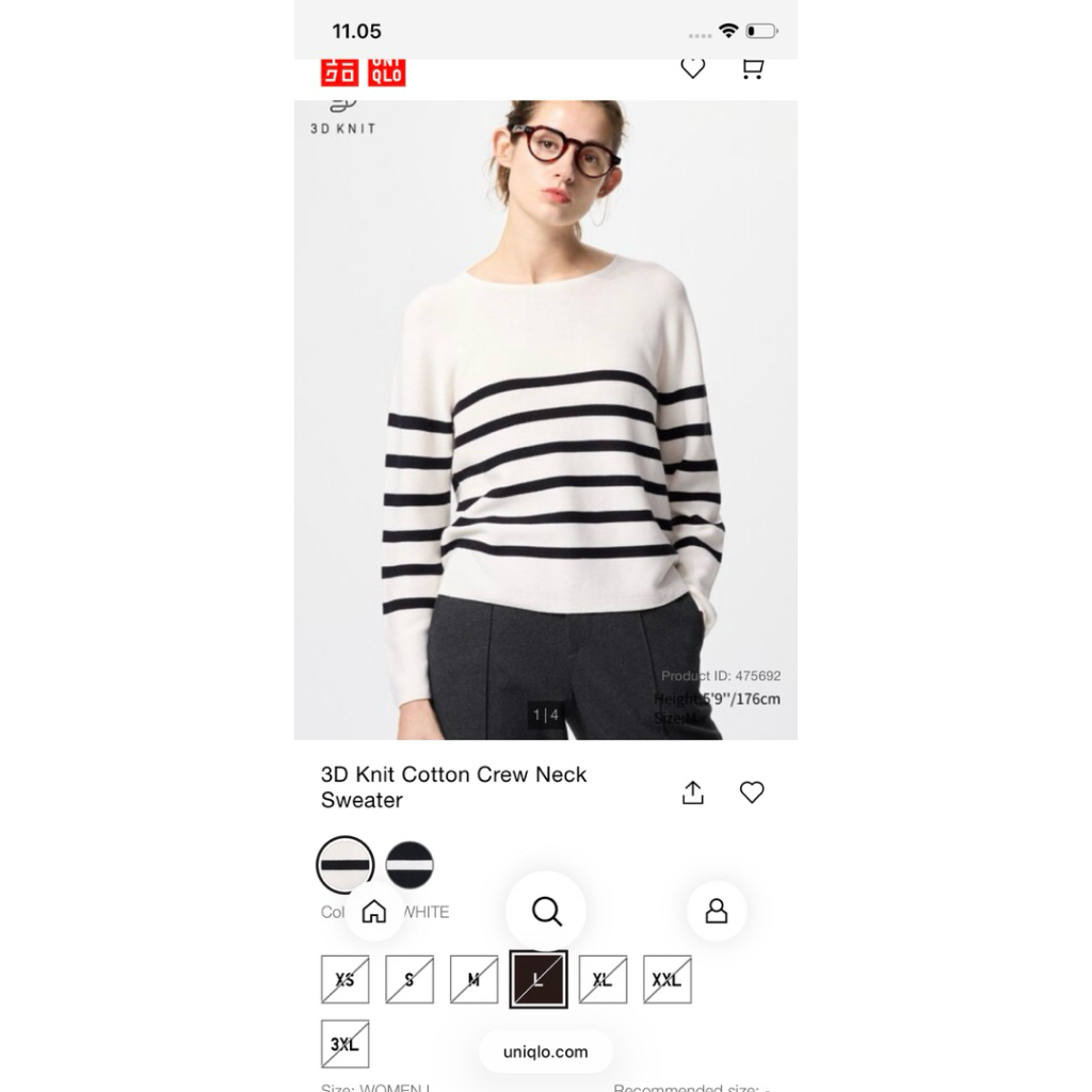 UNIQLO 3D KNIT SWEATER COTTON CREW NECK NEW L Stripe putih hitam