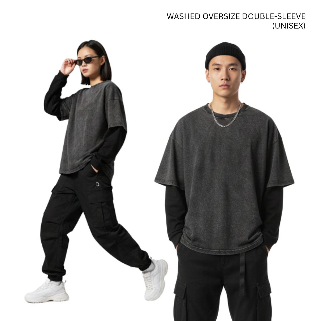SUPERIOR Kaos Oversize Sandwash Doublesleeve | Washed Oversized Longsleeve Basic Polos Streetwear Sk
