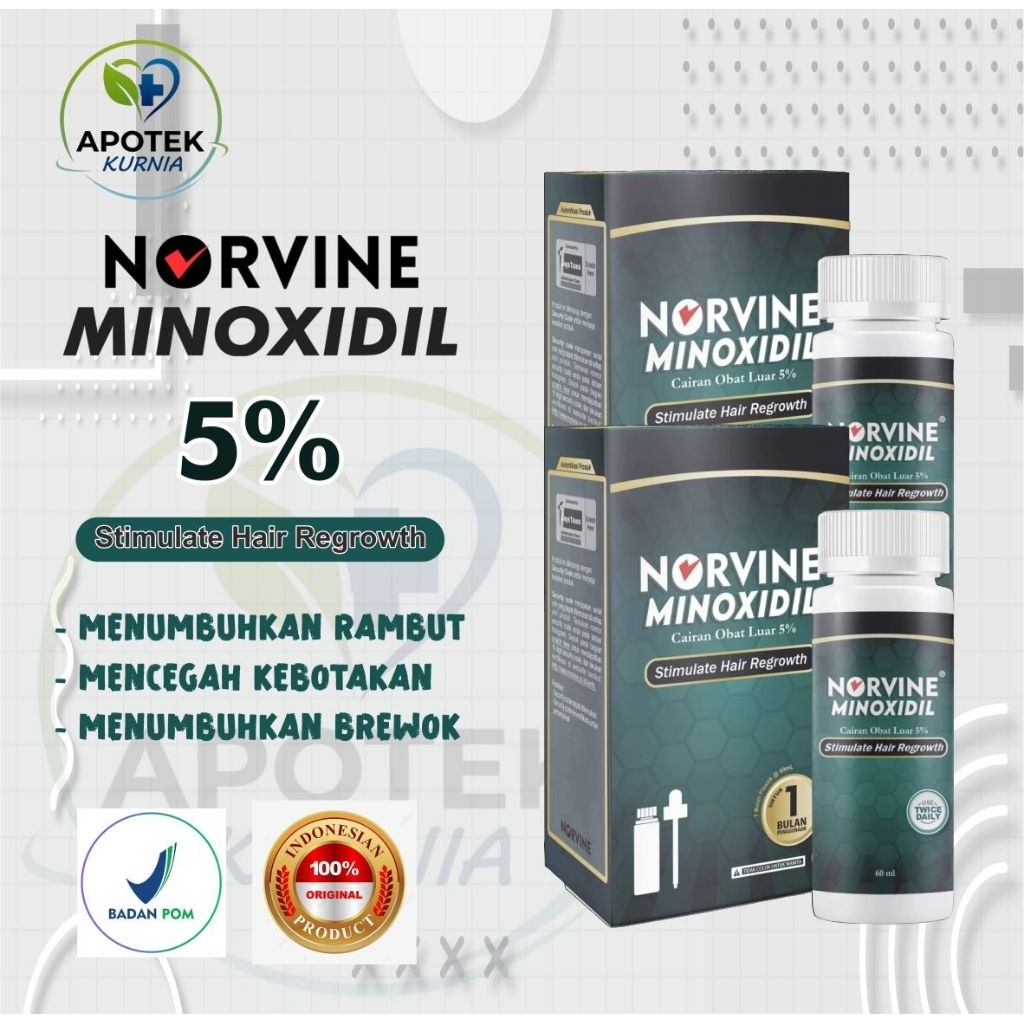 Norvine Minoxidil 5% Penumbuh Rambut Brewok terampuh - BPOM