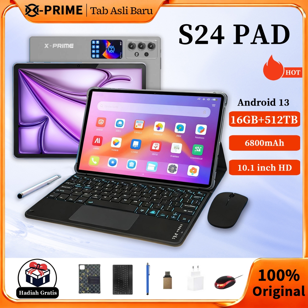 [COD] Ready Stock Samsug X-PRIME Tablet Murah 5G Baru S24 Pad|10.1inch HD|16GB+520GB ROM|Android 13|