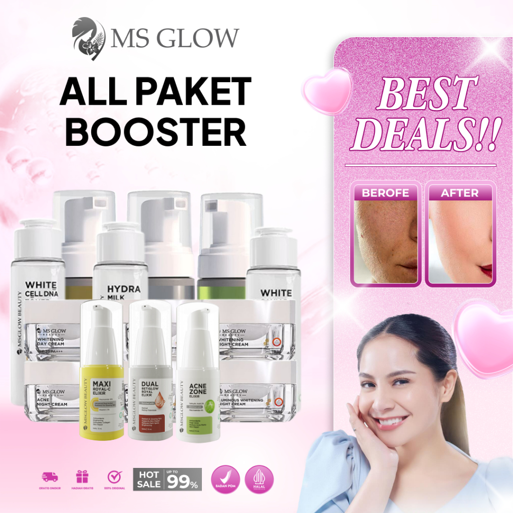 MS GLOW BEAUTY ALL PAKET ELIXIR BOOSTER MENGHILANGKAN FLEK HITAM MELEMBABKAN KULIT ORIGINAL COD