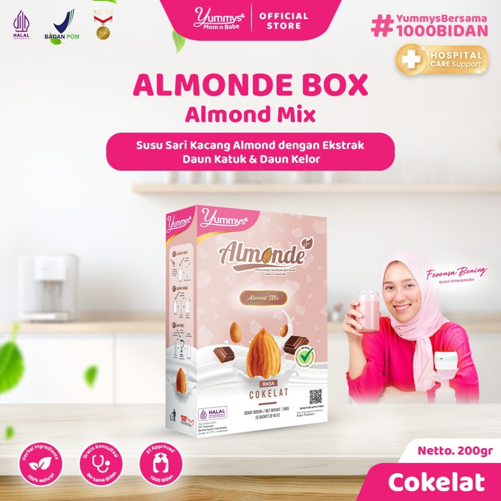 ALMONDE BOX Cokelat - Susu Almond Kaya Asam Folat - Nutrisi Lengkap | Minuman Sehat Rendah Gula