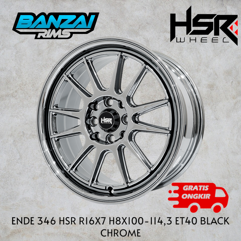 Velg Racing HSR Ende 16x7 Black Chrome 4pcs free ongkir/velg racing mobil ring 16 warna black chrome