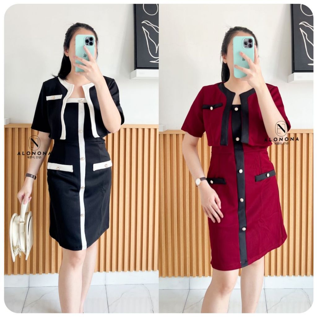 ELSA DRESS MINI WANITA IMLEK CNY CHRISTMAS NATAL MAROON MERAH HIJAU EMERALD HITAM GAUN PESTA