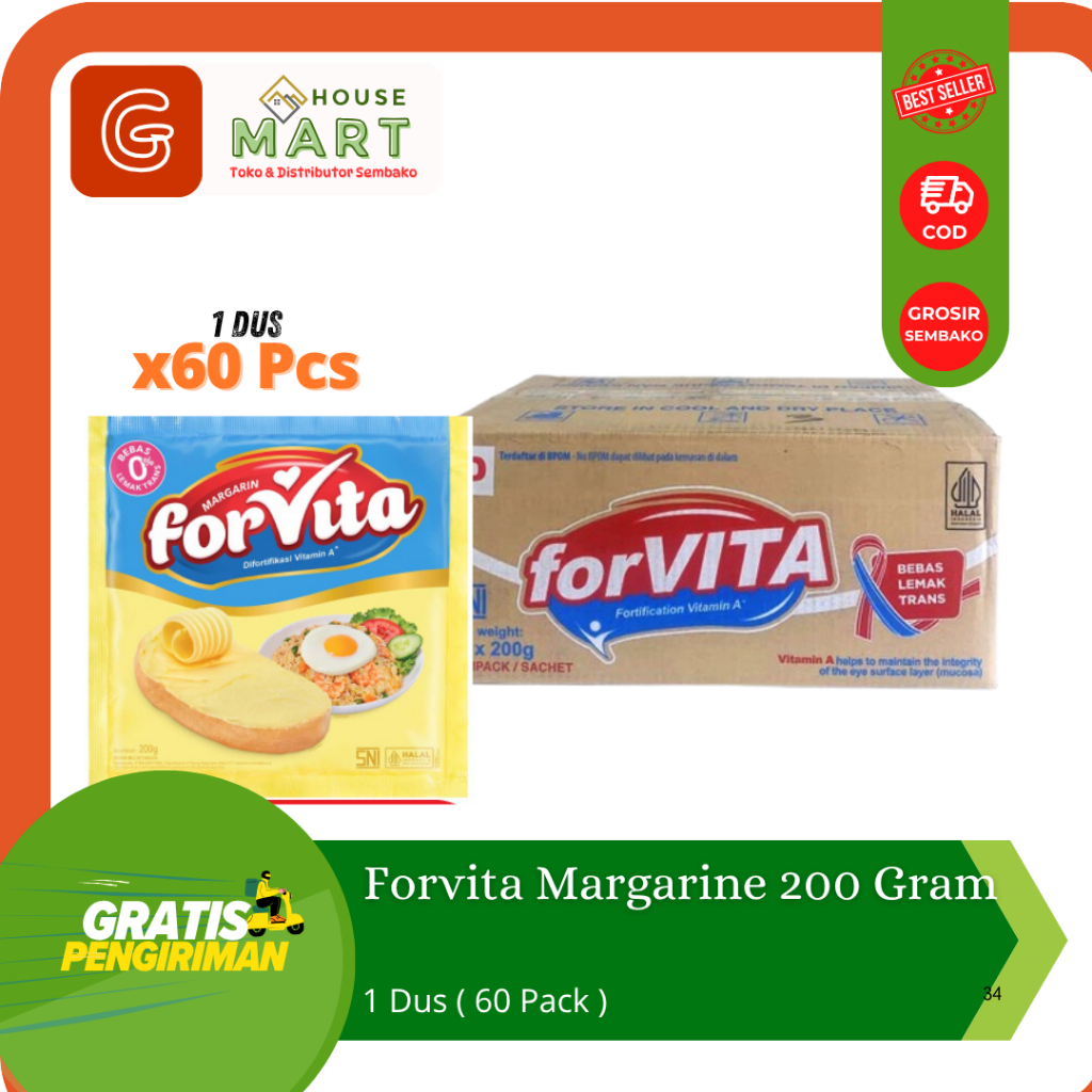 [Paket Gojek 1 Dus isi x60 Pcs] FORVITA  Serbaguna Sachet 200 Gram / FOR VITA Mentega Margarin Masak