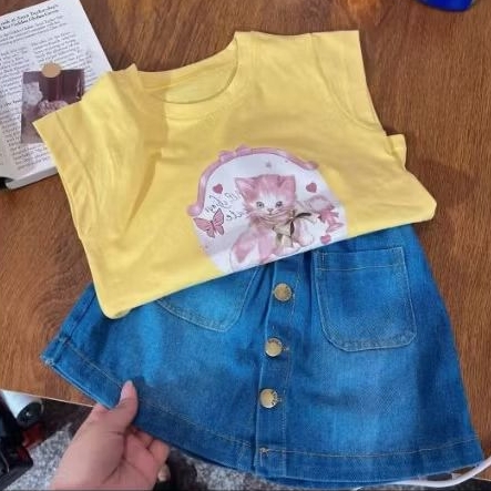 Set rokcel (rokcelana) jeans anak perempuan