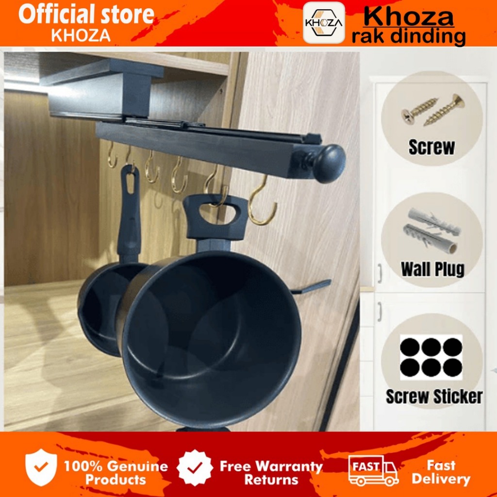 Rak Gantung Alat Dapur & Periuk , Rak Laci Gantung Panci 6-Hook Untuk Kabinet Bawah Meja , Gantungan