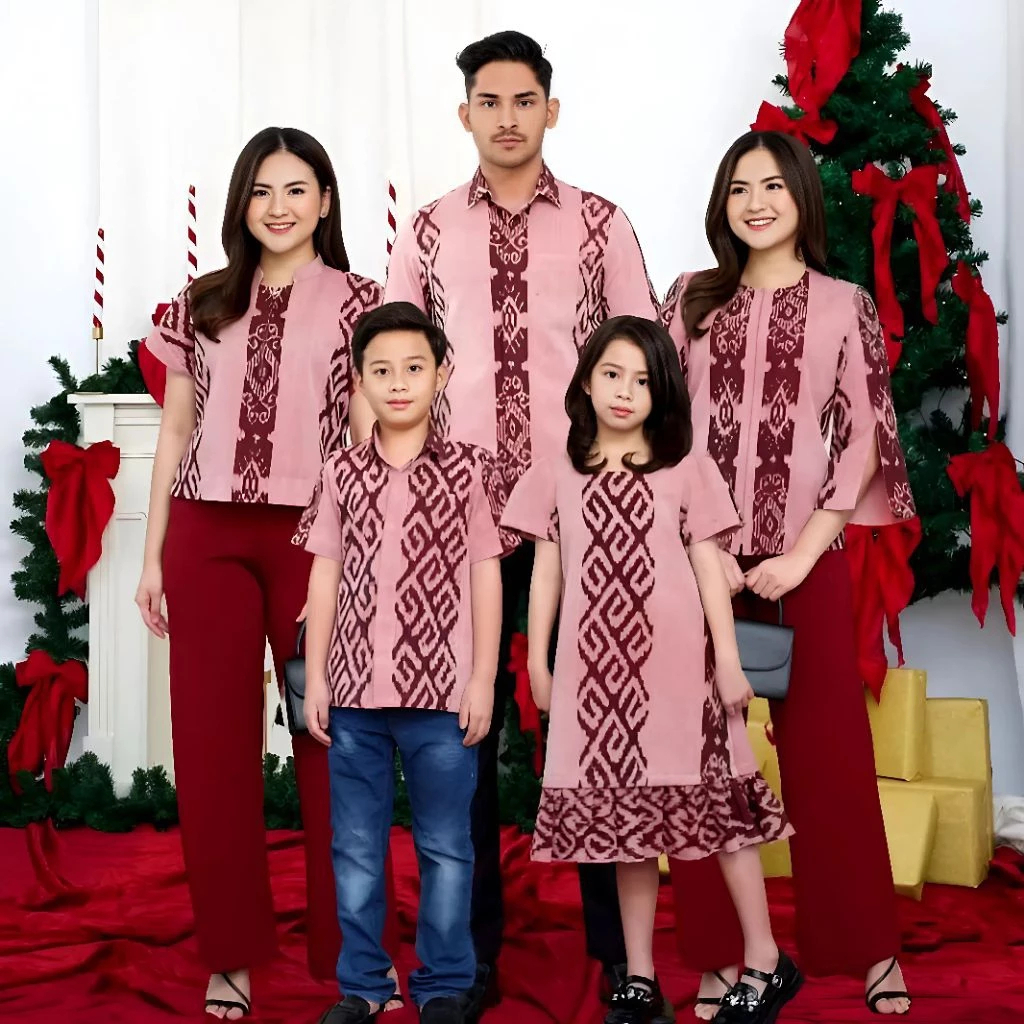 Set Couple Keluarga Baju Tenun Toraja Pink Baju Natalan