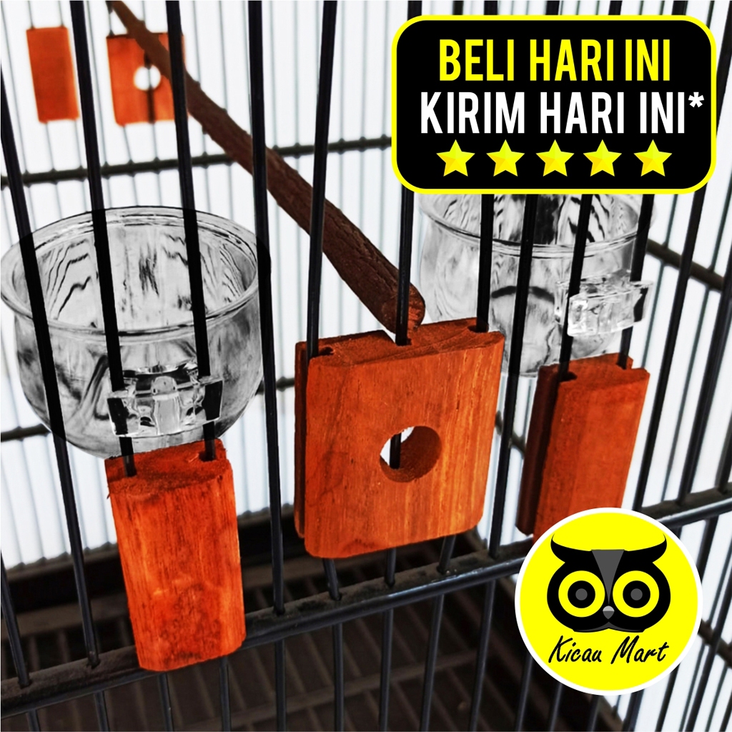 KICAU MART Variasi Stoper Sangkar Kotak Kenari Kacer Bahan Kayu Jati Vernish 1 Set isi 5 Aksesoris S