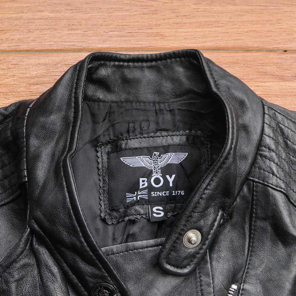BOY LONDON kulit domba jaket kulit asli cewek biker cropped ramones wanita rider crop embos authenti