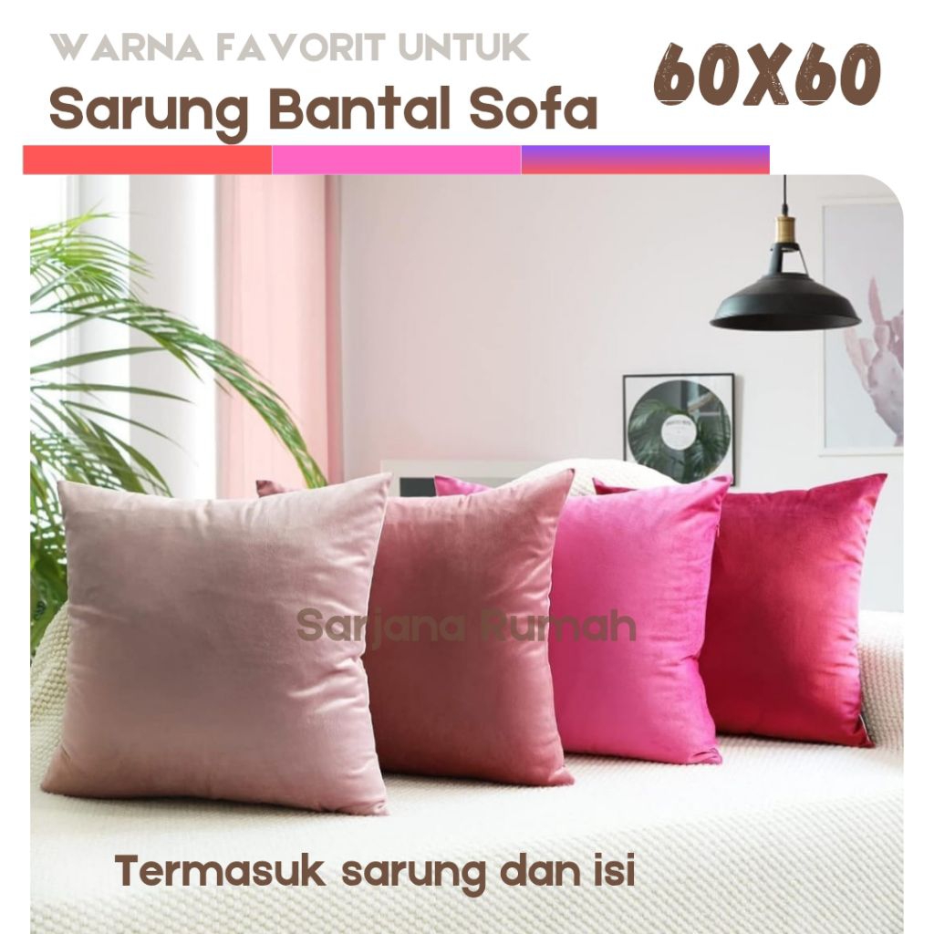 Bantal Sofa polos suede 60x60 sarung bantal sofa premium tebal (sarung & bantal isi)