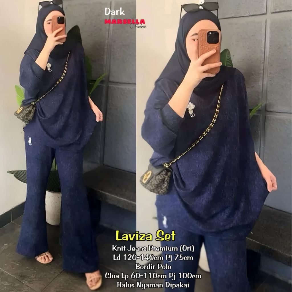 Levisa Set Blouse Panjang Dan Celana Cutbray Knit Jeans Premium