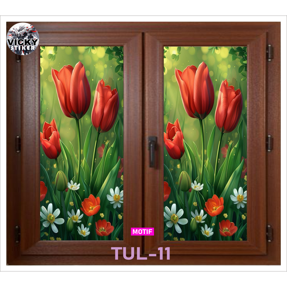 Stiker kaca jendela motif tulip bahan vinil anti air bisa dipasang di pvc/keramik/triplek