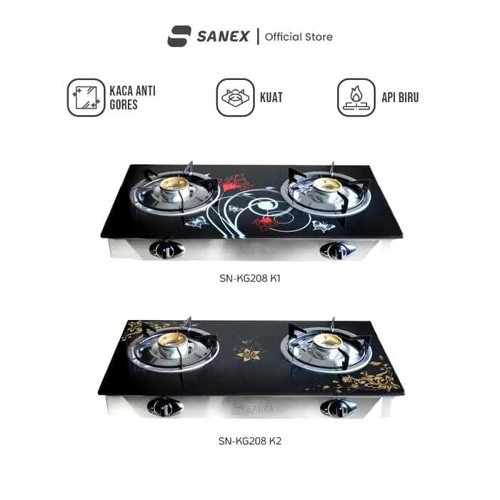 SANEX Kompor Gas Kaca 2 Tungku Butterfly Series SN-KG208 BATAM