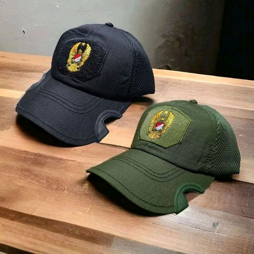 Topi Coak Logo TNI Warna Hitam & Hijau - Topi Tactical TNI Hijau - Topi Tactical Coak Hitam