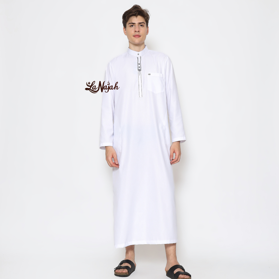 LaNajah_Jubah Gamis Pria Dewasa Putih Lengan panjang  Jubah Sultan Embos premium