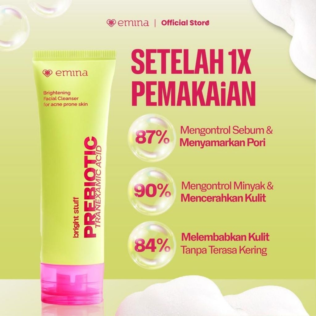 Emina Bright Stuff Face Wash For Acne Prone Skin Normal Kering Sabun Cuci Muka Whip Scrub Remaja Dew