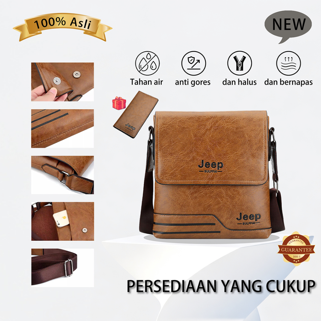 [100% Ori Garansi 24 Bulan] Tas Selempang Pria Kulit Asli Berkualitas Tinggi, Tas Bahu Kasual Kapasi